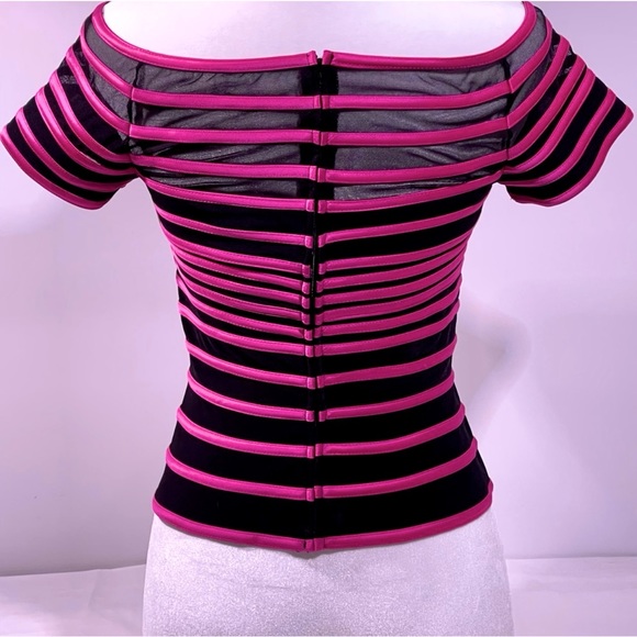 💗 Black Mesh/Pink Satin Striped Top • JS Collections - Picture 5 of 16